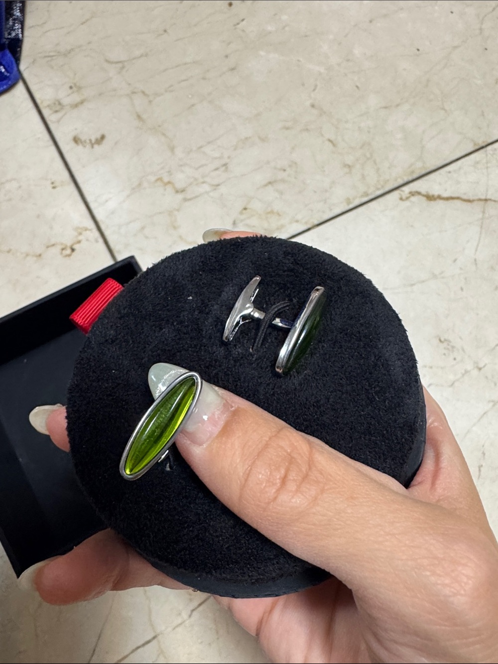 Tumi Silver cats eye Cufflinks Olive Green